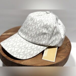 Michael Kors Women All Over Logo / White Cotton Cap - One Size